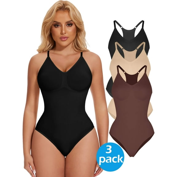 MANIFIQUE 3 Piece Bodysuit for Women Tummy Control Shapewear Racerback Brief Smoothing Body Shaper Tank Top