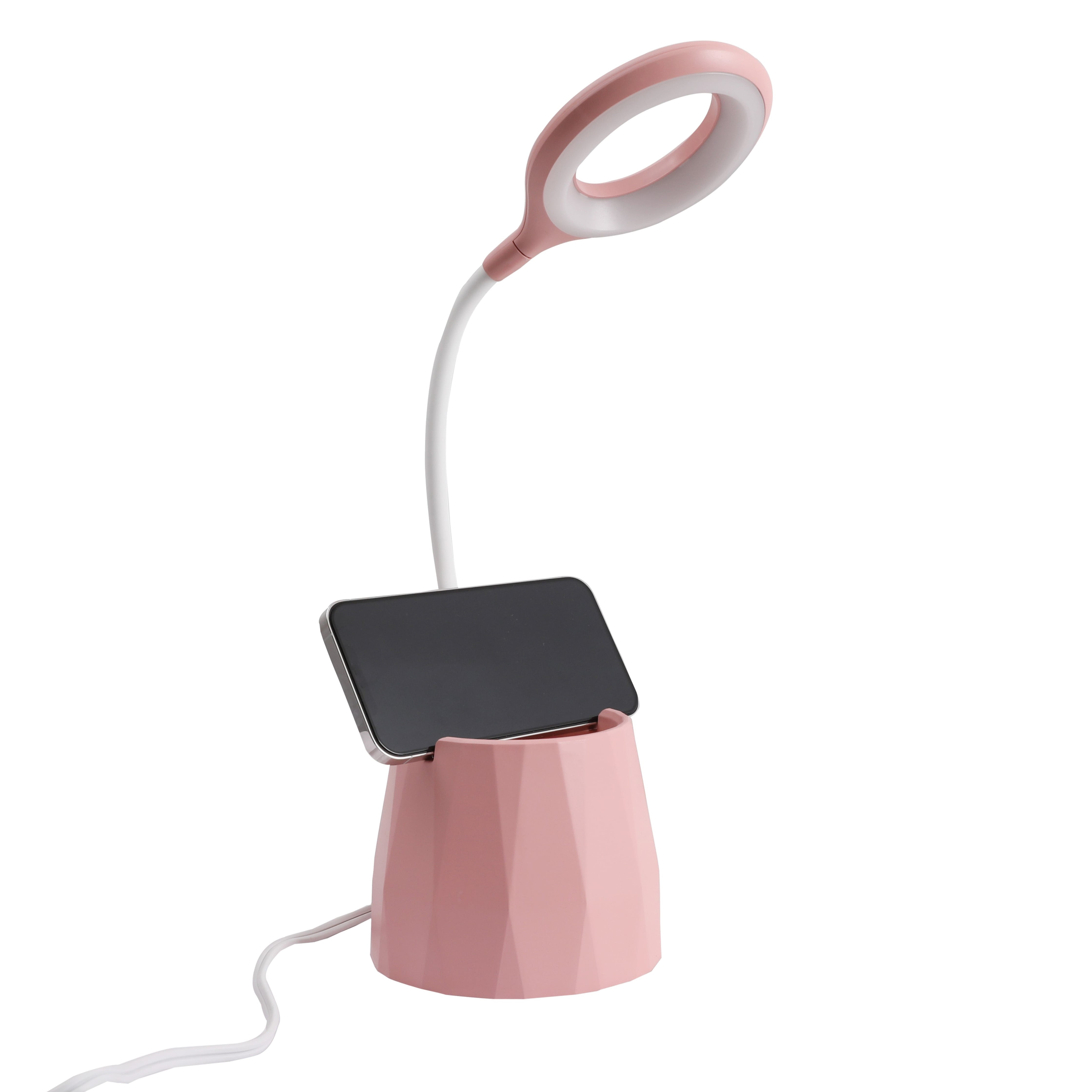 Mainstays Organizer Plastic LED Desk Lamp with USB Charging Port, Dusty