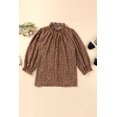 thumbnail image 4 of Women's Brown Frilled Neck 3/4 Sleeves Cheetah Blouse, 4 of 12