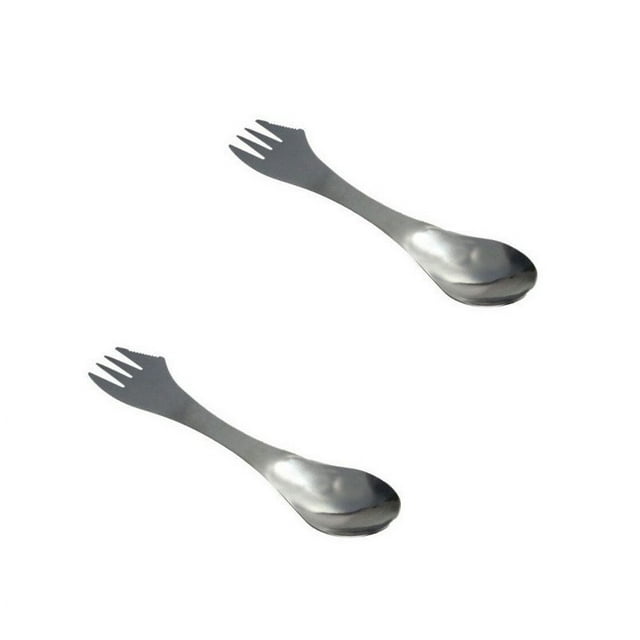 2 Pc 3 in 1 Titanium Fork Spoon Spork Cutlery Utensil Combo Kitchen Outdoor Picn