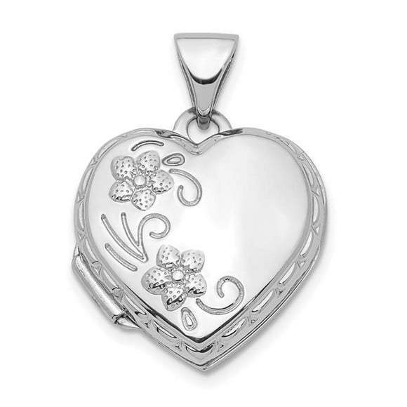 Quality Gold XL760 14K White Gold Polished 15 mm Floral Heart Locket Pendant