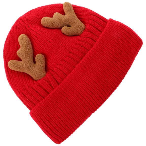 Milisten Red Knitted Antler Winter Hat Soft Warm Cap Christmas Holiday Decoration Beanie for Adults and Kids