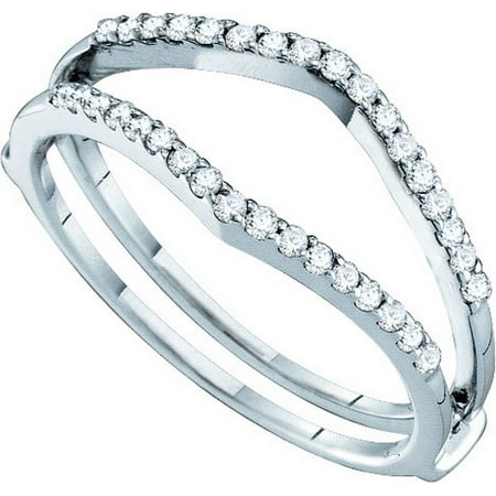 Diamond Ring Wrap Guard Insert - 14kt White Gold Womens Round Diamond Ring Guard Wrap Enhancer Wedding Band 1/4 Cttw