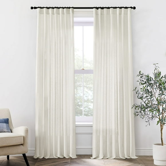 XTMYI 102 Inch Curtains 2 Panels Set Custom Length Back Tab Linen Window Sheer Privacy Thick Decorative Curtain Drapes for Living Room Bedroom,50x102 in Long,Cream(Ivory/Off White)