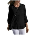 thumbnail image 1 of Blusa vintage de encaje con parches para mujer: cuello en V con lazo, manga 3/4, bordado, color liso, estilo retro/casual, verano, 1 of 5