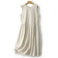 thumbnail image 2 of lcziwo Summer Dresses for Women Cotton Linen Striped Print Sleeveless Round Neck Long Dress Loose Casual Holiday Ruffle Dress White XL, 2 of 10