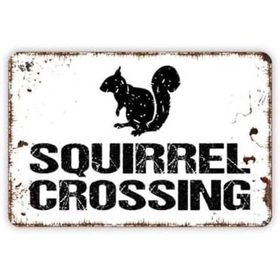 Vintage Squirrel Crossing Metal Wall Sign Forest Coffee And Bar Décor 8x12 Inch