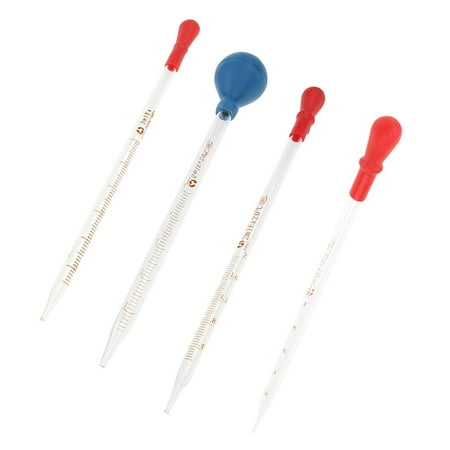 Dualoai 4 PCS 1ml 2ml 3ml 5ml Glass Pipette with Rubber Cap Lab Chemistry Dropper School