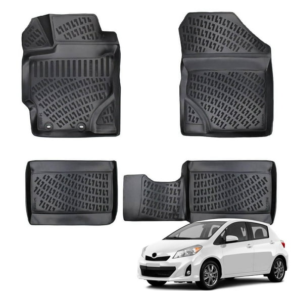 BMY MOTORS Car Floor Mats Liner Compatible for Toyota Yaris 2013-2019 | Front & 2nd Row Seat | Waterproof | All Weather | Durable, Black