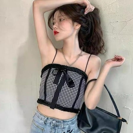 

Summer Sweet Slim Camisole Women Bow Cropped Top Korean Style