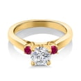 thumbnail image 3 of Gem Stone King 18K Yellow Gold Plated Silver Lab Grown Diamond and Red Created Ruby Engagement Ring for Women | 0.86 Cttw | Round 6MM | Gemstone April Birthstone | Size 9, 3 of 6