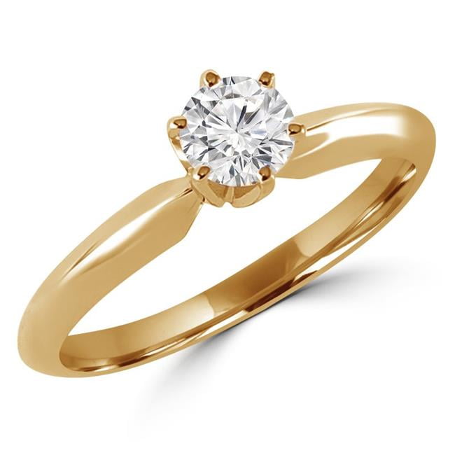 MD170156-4.75 0.37 CT Round Diamond Solitaire Engagement Ring in 14K Yellow  Gold - 4.75