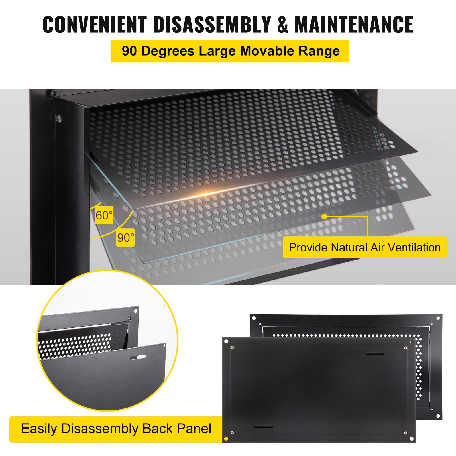 KFFKFF Small Space Flood Vent 8"H x 16"W x 2"D Foundation Flood Vent Reduces Foundation Damage and Flood Risk, Black, Wall Mount