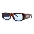 thumbnail image 5 of Kush Graffiti Logo Mens Narrow Rectangle Thick Temple Gangster Sunglasses Tortoise White Logo - Blue, 5 of 7