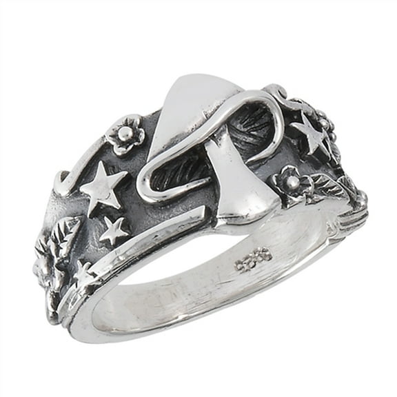 Mushroom Star Leaf Oxidized Ring Sterling Silver Celestial Weed Band 925 Jewelry Female Male Size 7
