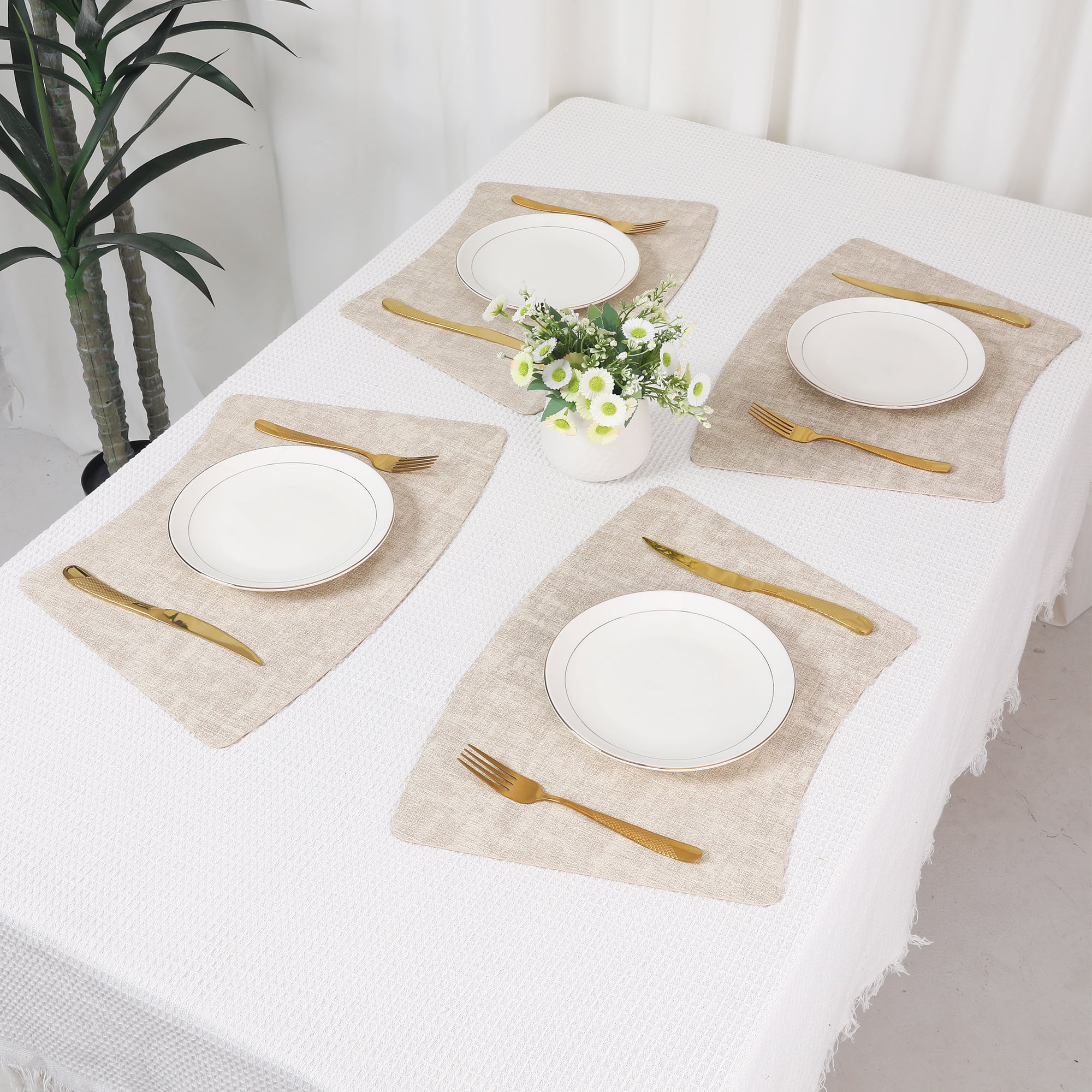 Unique Bargains Placemats for Dining Table Decor Heat Resistant Placemats 6pcs Beige