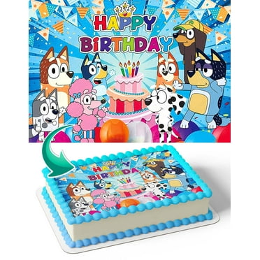 Bluey Characters Rainbow Color BRC Edible Image Cake Topper Birthday Sheet Banner 1/4 Sheet