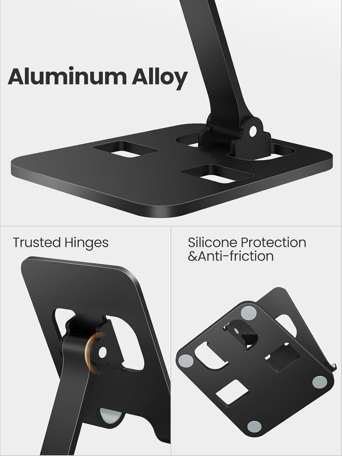 Phone Stand for Desk, Dual Folding Cell Phone Holder, Fully Adjustable Portable Mobile Phone Holder for iPhone 17 16 15 14 13 12 11 Pro Max Plus Air, Galaxy S25 S24, All Phones (Black)