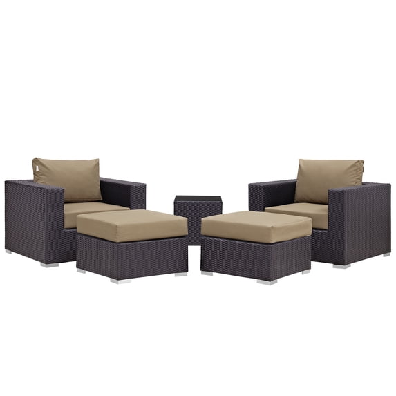 Modern Contemporary Urban Design Outdoor Patio Balcony Five PCS Sectional Sofa Set, Brown, Rattan