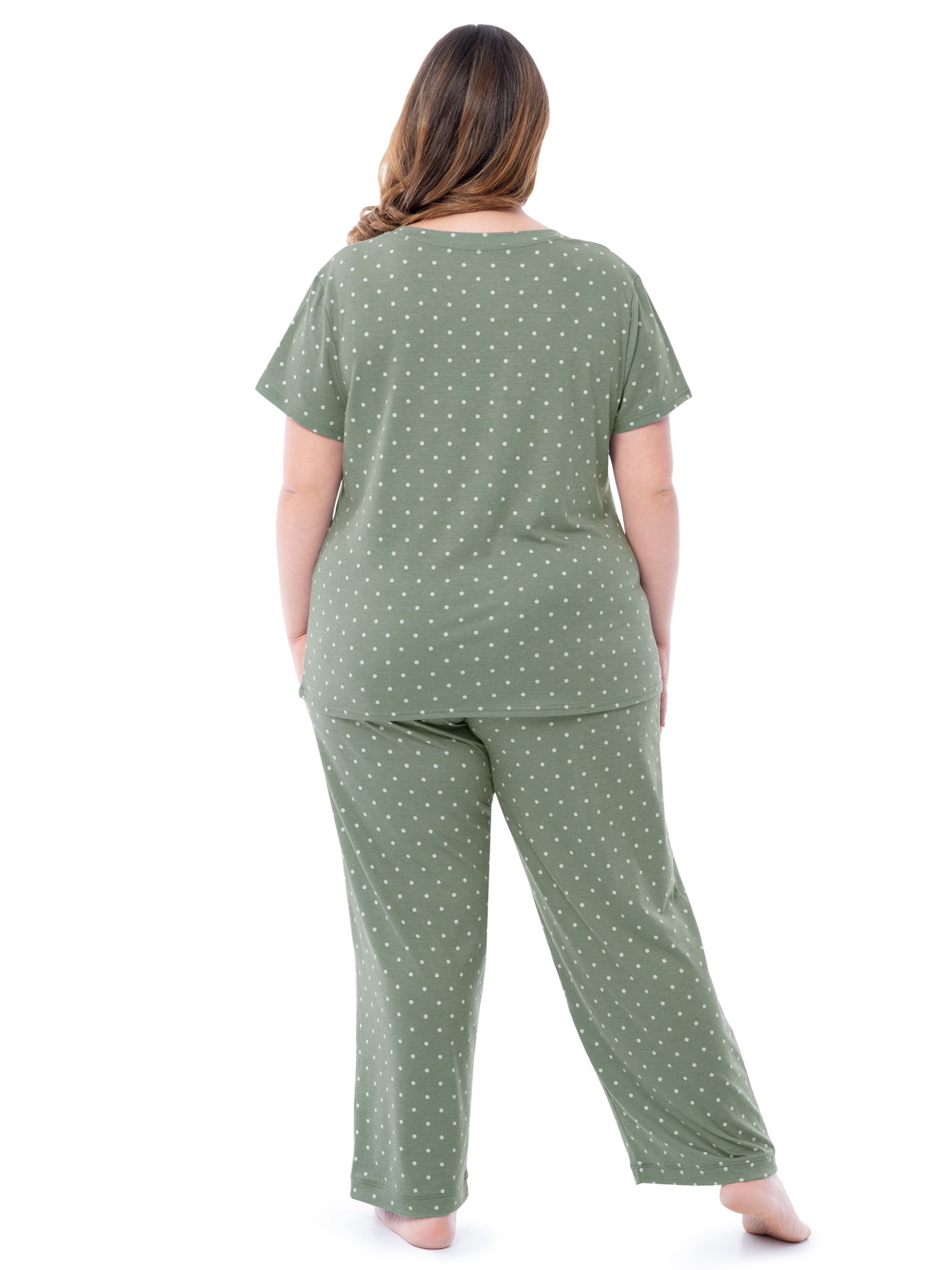 Fruit of the Loom Women's Soft & Breathable V-Neck Short Sleeve Top & Pajama Pant Set, Sizes S-4X