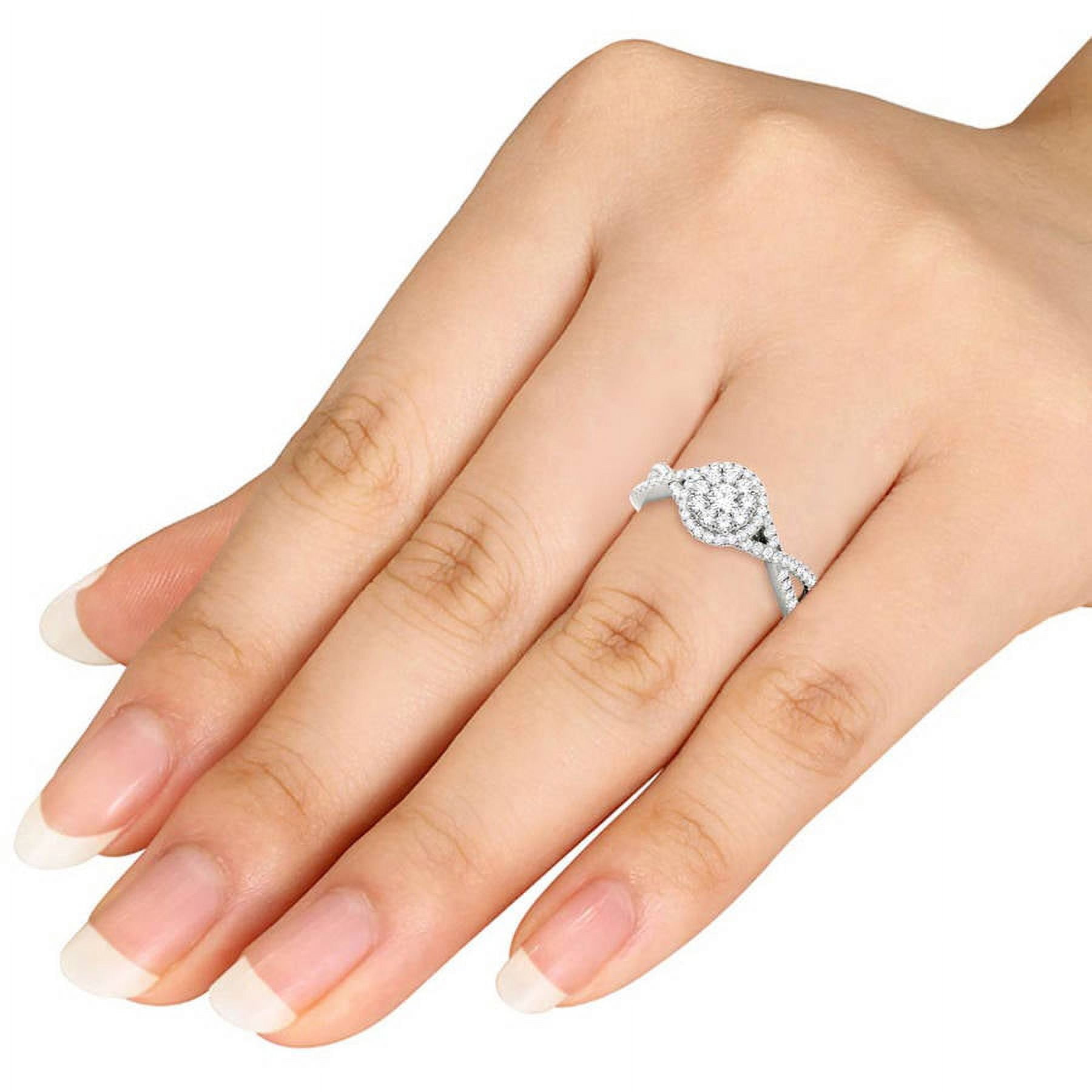 1/2 Carat T.W. Diamond Criss-Cross Shank Halo Cluster 10kt White Gold Engagement Ring