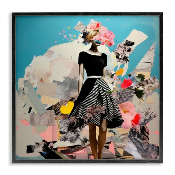 Stupell Industries Surreal Collage Woman People Painting Black Framed Art Print Wall Art, 12 x 12