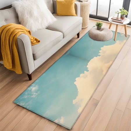 Rectangle Area Rug 2x6ft Retro Blue Sky White Clouds Non-Shedding Washable Area Rug Vintage Country Art Non Slip Low-Profile Rugs for Living Room Bedroom Dining Room