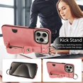 thumbnail image 5 of SaniMore Case for iPhone 13 Pro, PU Leather Durable [Back Card Slots] Wristlet Kickstand Buckle Protective Bumper Cover Shockproof Anti-fall/Anti-scratch for Ladies, Pink, 5 of 11