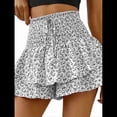 thumbnail image 1 of Mini Shorts de Cintura Alta con Volantes para Mujer Bonitos Shorts Cortos Escalonados con Shorts Debajo Gris S, 1 of 7