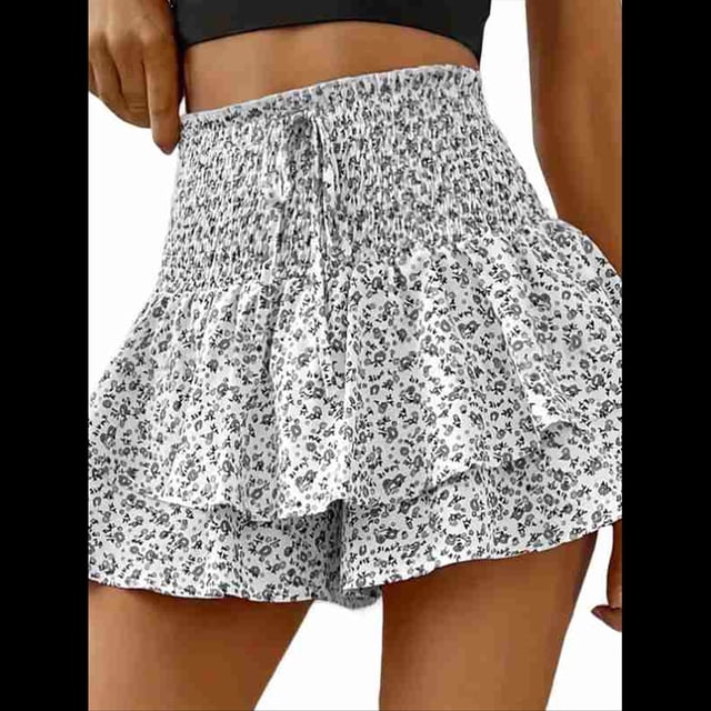 Mini Shorts de Cintura Alta con Volantes para Mujer Bonitos Shorts Cortos Escalonados con Shorts Debajo Gris S