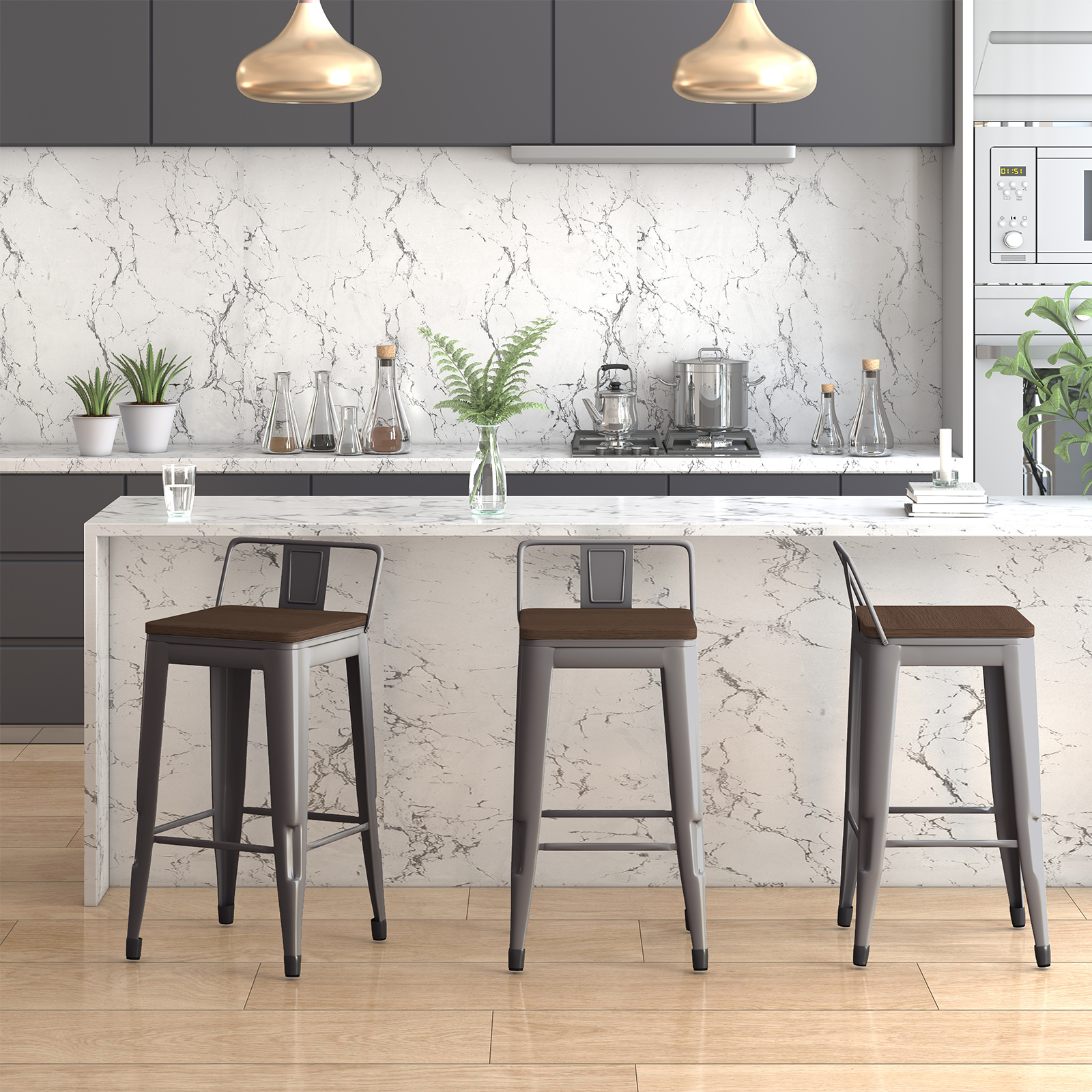 Mjkone 32" Counter Height Bar Stools,Solid Wood Seat Counter Height