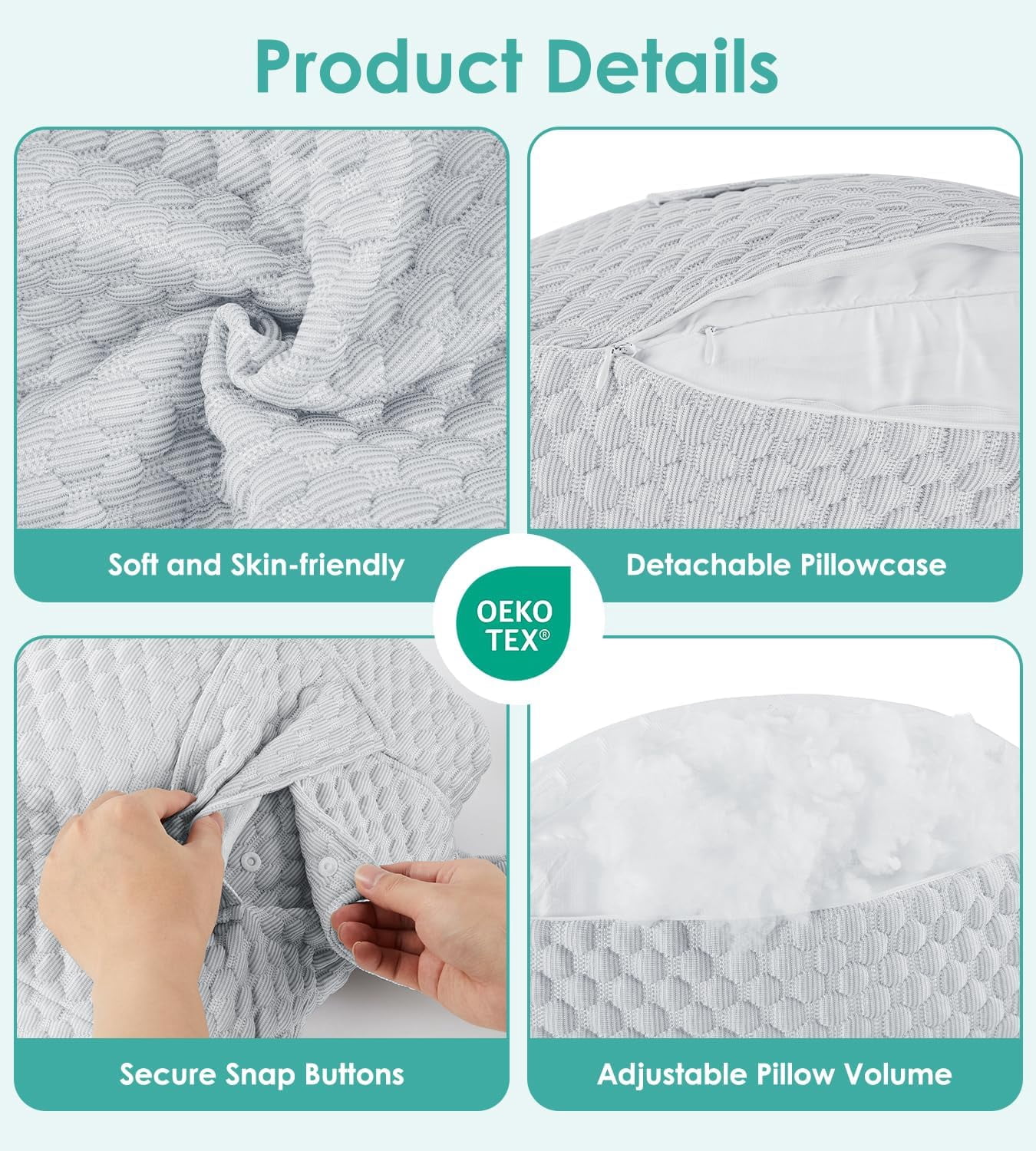 Pregnancy Pillow Cooling for Sleeping, Detachable and Adjustable Double-Sided Support Maternity Pillow Skin-Friendly for Pregnant Women Back, HIPS, Legs(30°Slope Design Verified by Expectant Mothers)