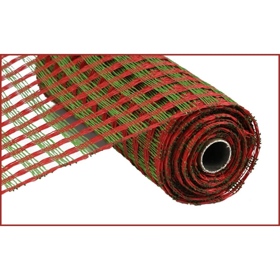 Poly Burlap Check Deco Mesh, Lime Green & Red, 21 inch X 10 Yard (30 feet)