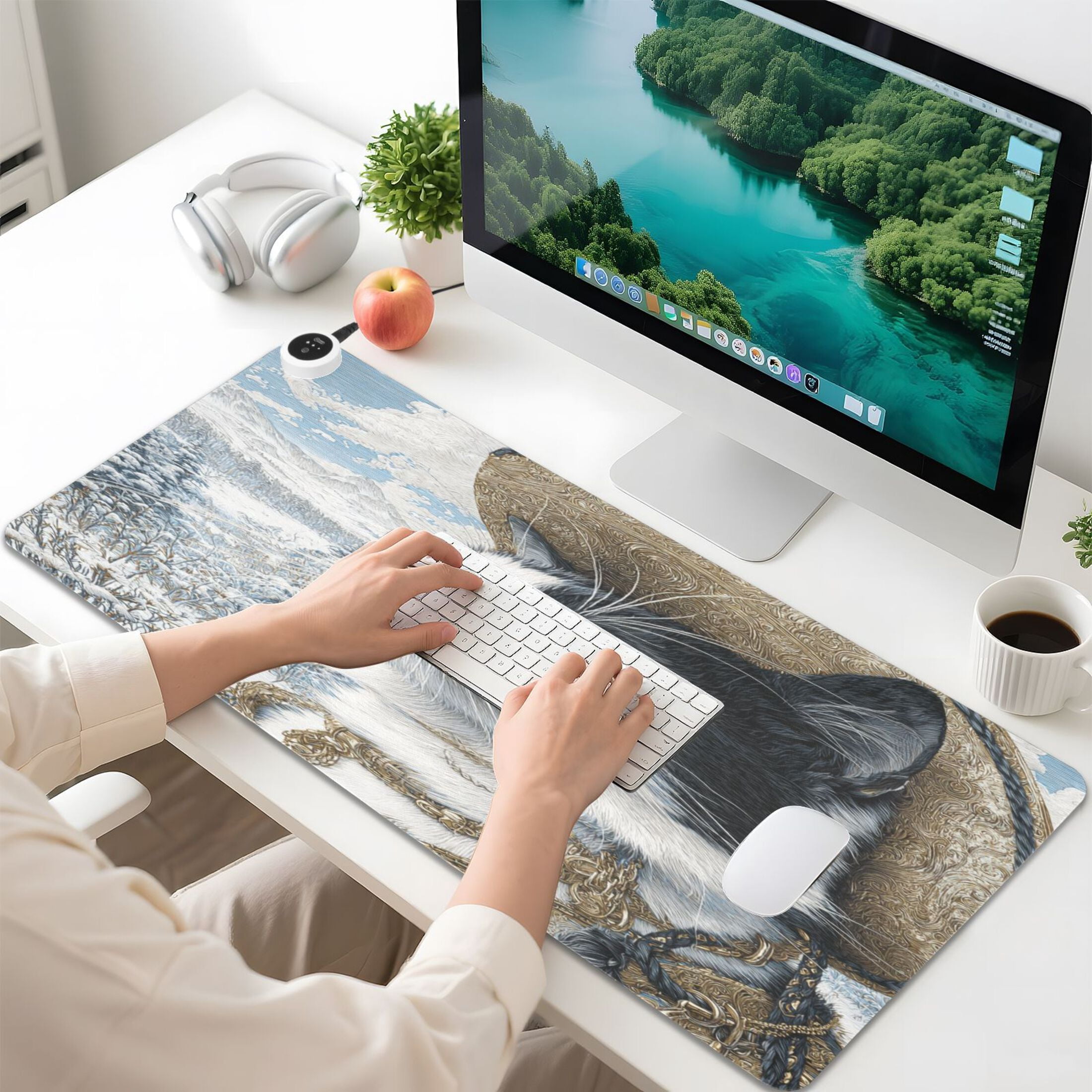 Large Heated Desk Mat Mouse Pad 31.5"x13"PU Leather Graphene Heating Desk Warmer with 3 Temperature Settings 110V US Plug Non-Slip Warm Pad for Home, Office, and Gaming Rich Cat Trader