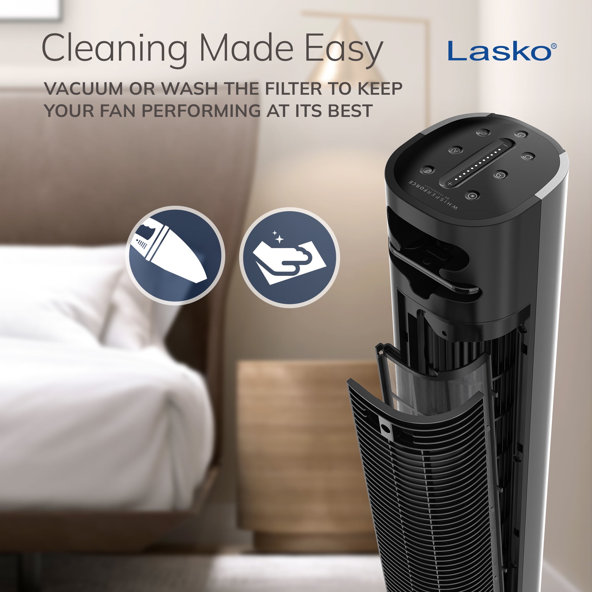 Open Box Lasko 40” WhisperForce DC Technology Tower Fan, 29 ft/s Airflow, Remote, Black, TDC401, New