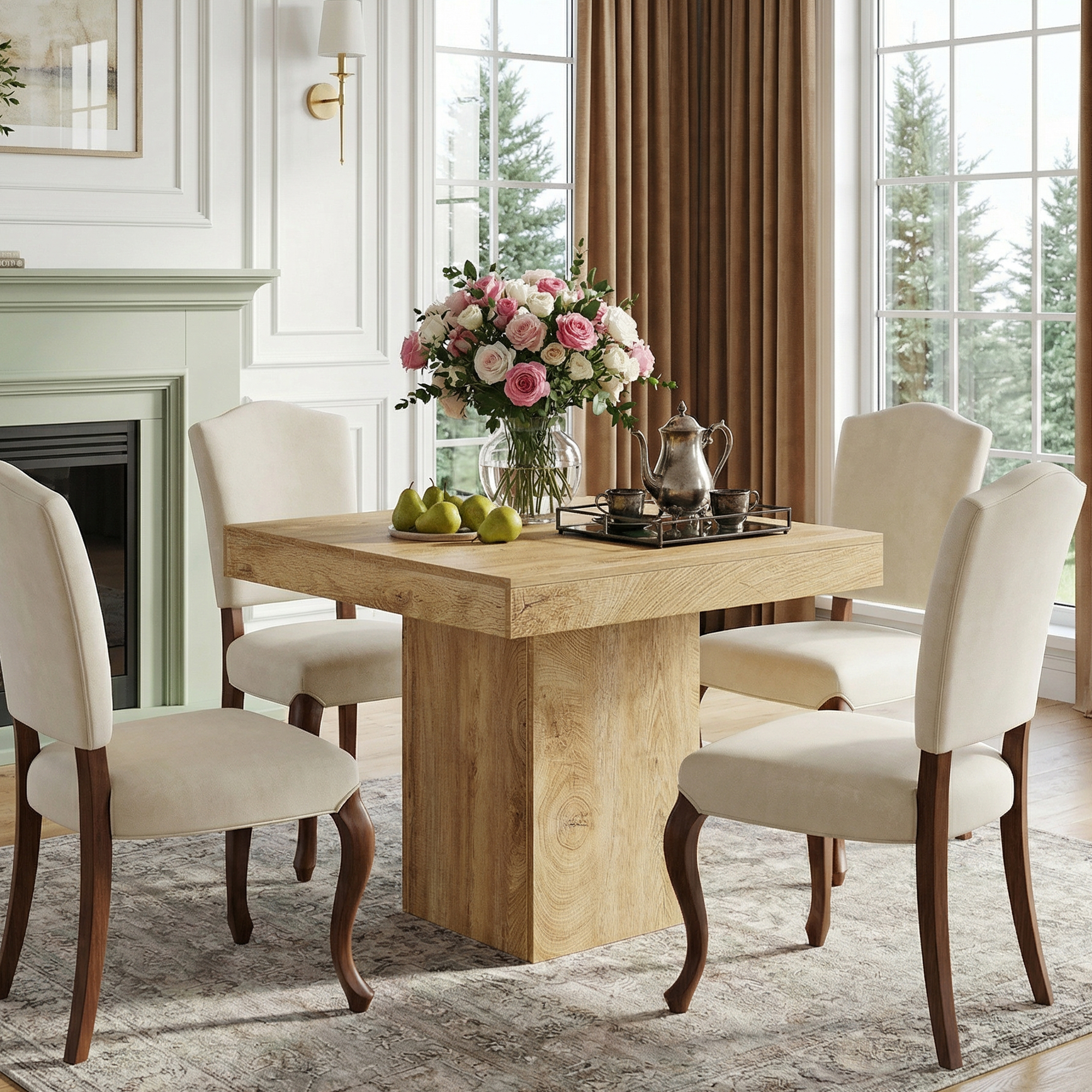 MAYEERTY 39 Inch Square Farmhouse Dining Table, Kitchen Dinner Table with Heavy Duty Pedestal Base for 4 People