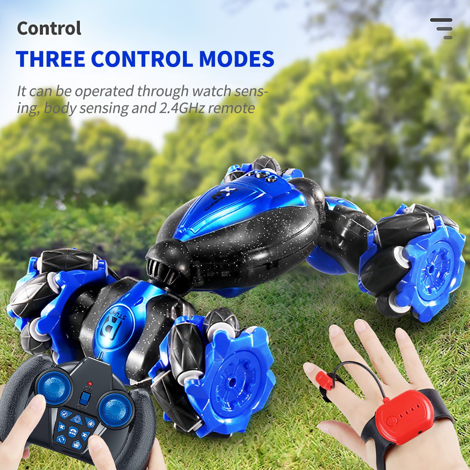 Red 4Wd Rc Climb Crawler Car 2.4Ghz Gesture Induction Twisting Off Road Vehicle With Led Light Stunt Toy 30M Control