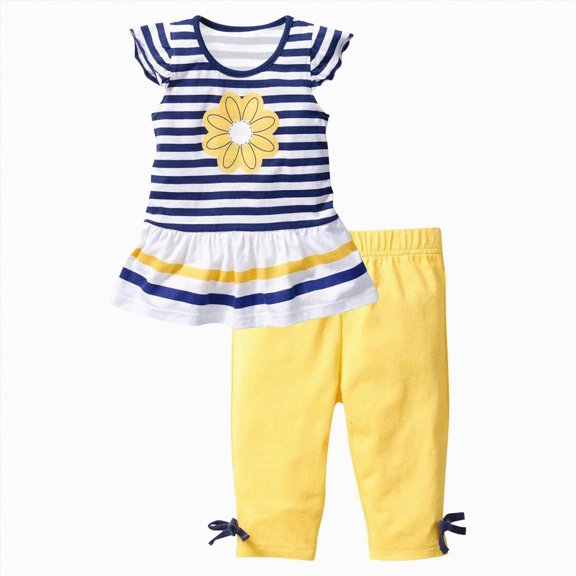 mgoYE 2Pcs Baby Girls Kids Flower T-Shirt Tops Shorts Pants Outfits Summer Clothes 1-8Y
