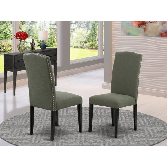 Parson Dining Chairs Set of 2 - Elegant Nailhead Accent, Dark Fabric, Sturdy & Comfortable
