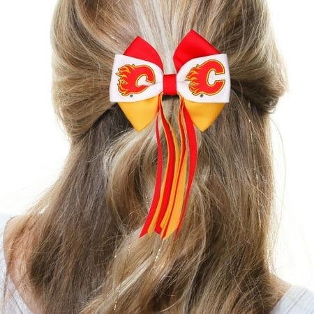 Calgary Flames Women's Mini Streamer Hair Bow - Red/Gold - No Size