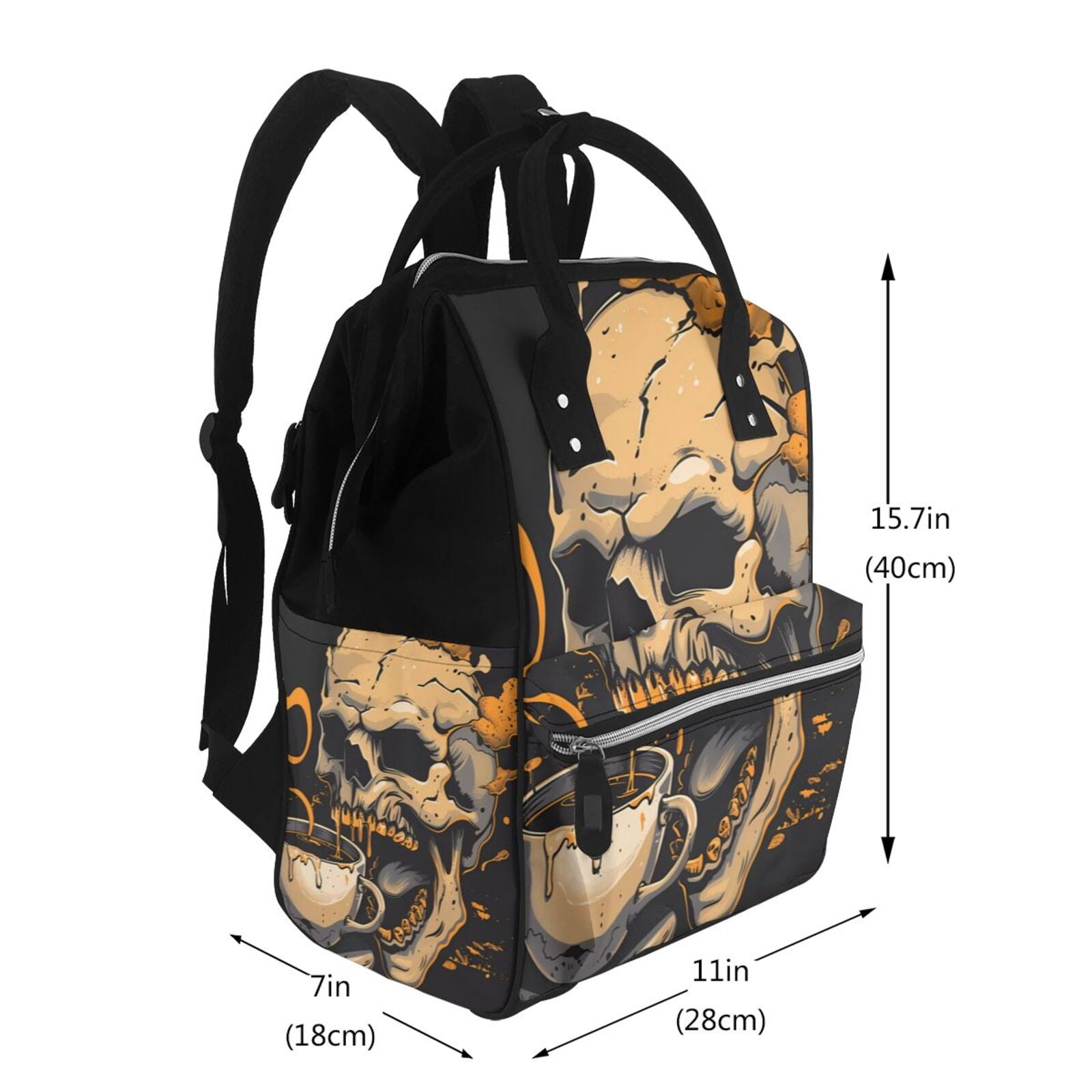 Ratiio Grim Coffee Skull Mummy Backpack - Waterproof Twill Canvas, Large Capacity Diaper Bag with Multiple Pockets and Adjustable Straps