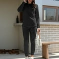 thumbnail image 1 of TINZ Femmes Automne et Hiver Confortable Décontracté Couleur Unie Col Rond Manches Longues Plus Chandail de Base Mi-Long Taille Élastique Pantalon Épaissi sous-Vêtement Thermique Haut pour Femmes Grande Taille, 1 of 8
