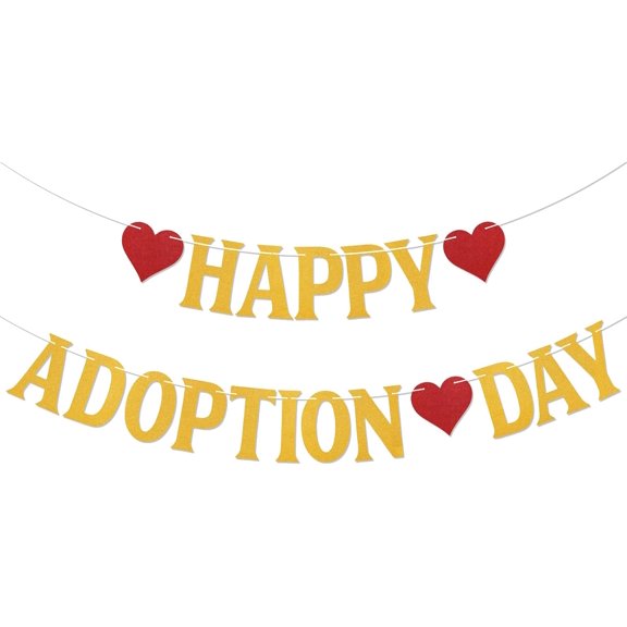 Happy Adoption Day Banner - Dog Cat Birthday Party Decor, Child Adopted, Pet Adoption Party Decorations Gold Glitter