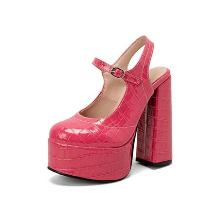 

SIMANLAN Ladies Mary Jane Heels Ankle Strap Pumps Platform Sandals Women Platforms Dress Shoes Womens Chunky Rose Red 5.5