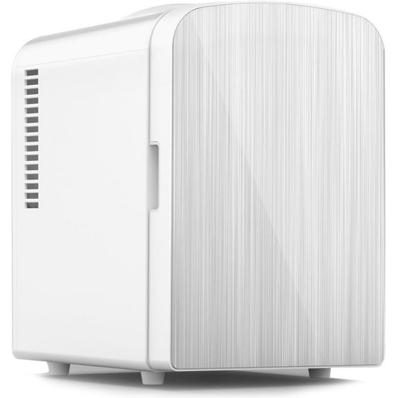 CGRP 4L Capacity/6 Cans Compact Refrigerator, Portable Mini Fridge,for Bedroom, Car/Office/Dorm, Small Cooler for Cosmetics,Brushed Stainless Steel Door