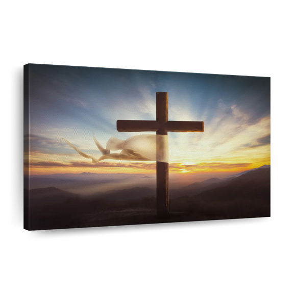 Elephant Stock Holy Cross Wall Art - Horizontal Canvas Wall Art - Living Room Wall Decor - Religion And Spirituality Canvas - Blue And Yellow Decor - 12" x 8"