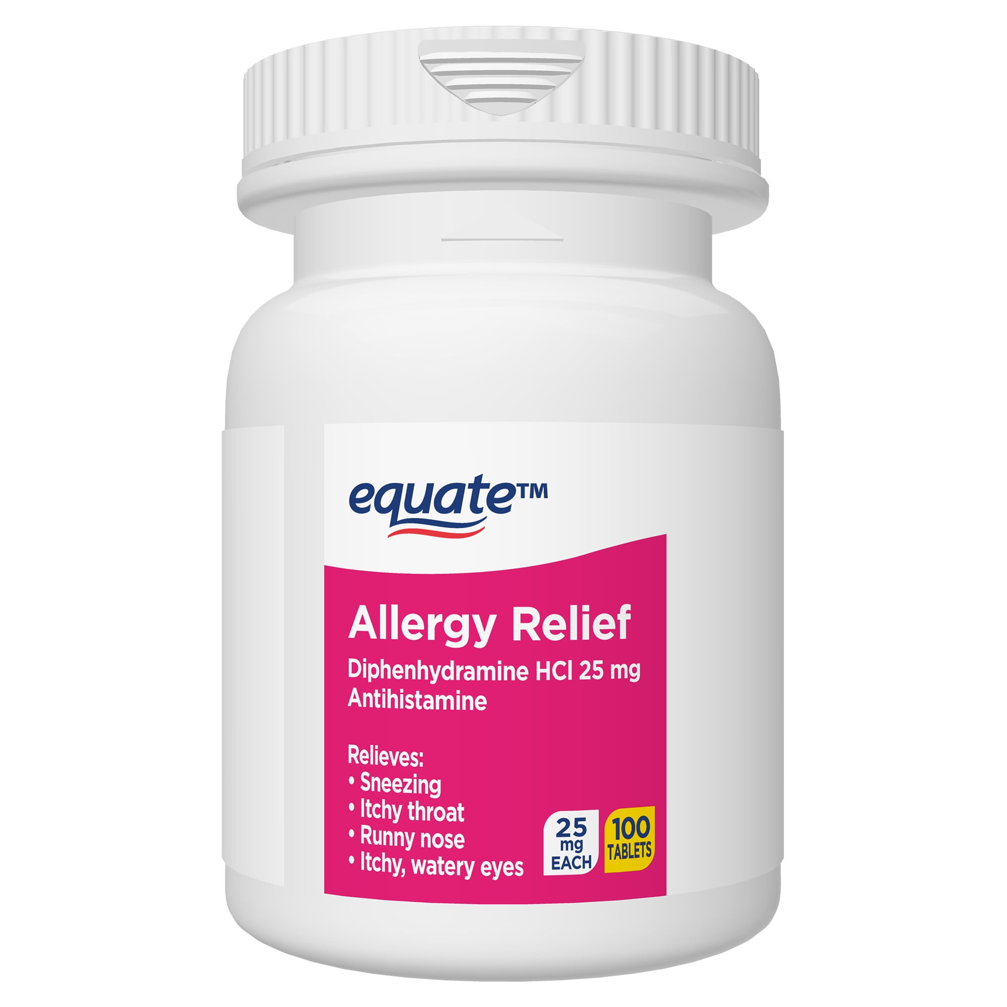 (3 pack) Equate Diphenhydramine HCl 25 mg Antihistamine Complete Allergy Tablet, 100 Count