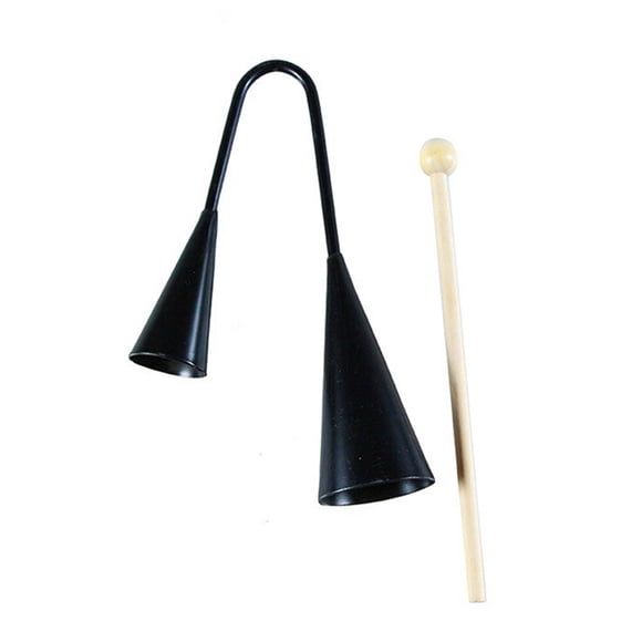 KAKOWELY Kids Early Education Agogo Bell Toy Traditional Small Musical Two Tone Children Beater Instrument with Wooden Stick (Black),7.09"X3.94"X1.97"