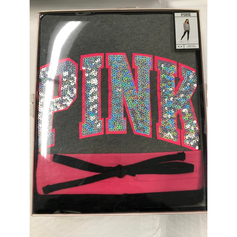 Victoria's Secret Pink Bling Campus Crew & Campus Legging 2 Piece Gift Set  Gray Size Medium New 