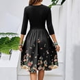 thumbnail image 5 of WTOBBY Women's Elegant Floral Print Waistband Round Neck 3/4 Sleeve Dress, Flowy Casual Sundress with Feminine Silhouette for Outings,Black L, 5 of 5